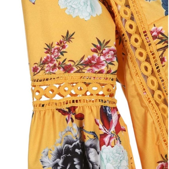 M LEFT Boho Floral Long Sleeve Mini Dress - Picture 6 of 7